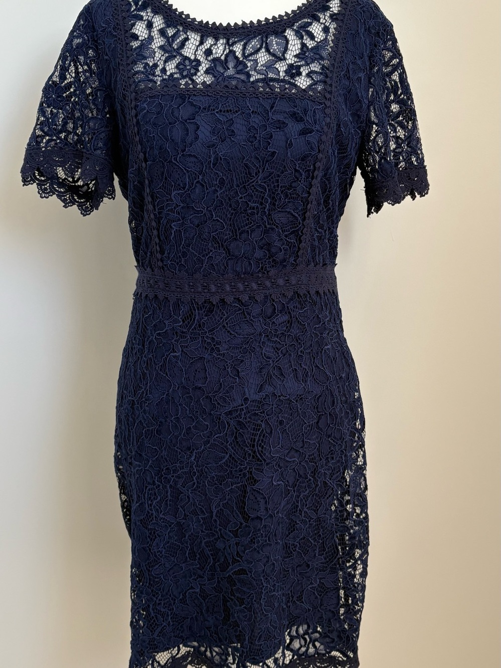 Skies Are Blue Navy Floral Lace Midi Dress